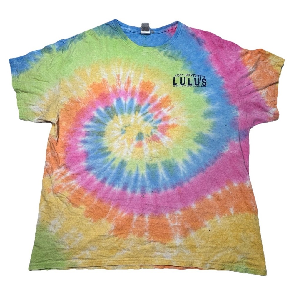 Tie Dye Lulu's Myrtle Beach T Shirt XL Lucy Buffett‎ Beach Graphic Tee Y2K Surf